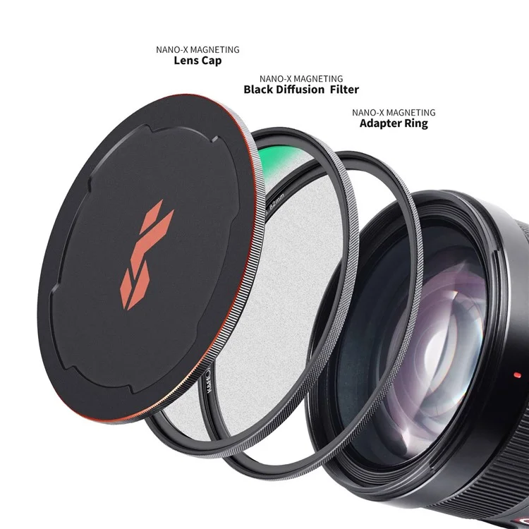 K&F CONCEPT SKU.1824 HD Clear Waterproof 82mm Magnetic Black Soft Diffusion 1 / 4 Filter+Magnetic Adapter Ring+Lens Cap для Камеры Объектив
