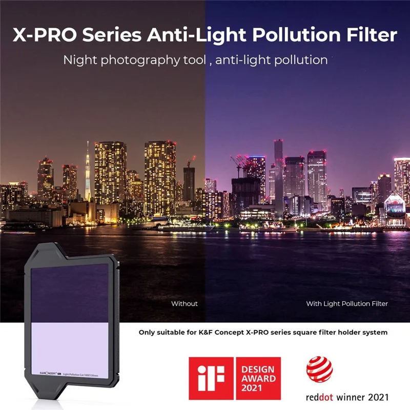 K&F CONCEPT SKU.1903 X-PRO Square Clear Night Filter 100x100x2mm AGC Optical Glass Light Pollution Reduction Filter Multi-layer Coating Design for Night Sky Star
