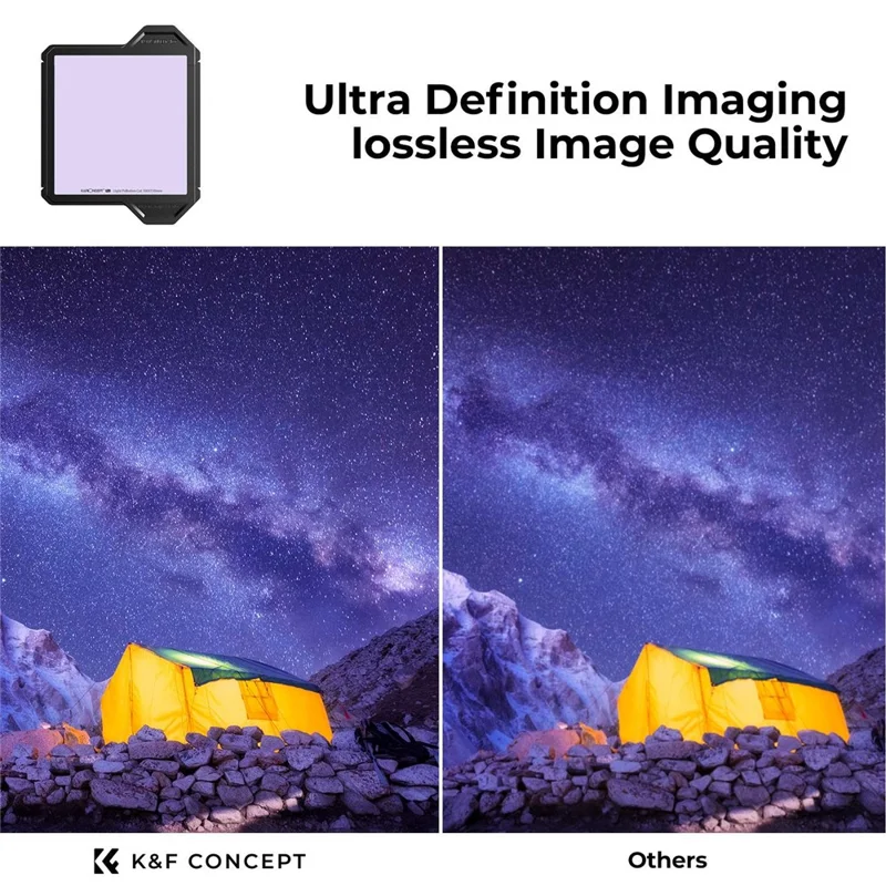 K&F CONCEPT SKU.1903 X-PRO Square Clear Night Filter 100x100x2mm AGC Optical Glass Light Pollution Reduction Filter Multi-layer Coating Design for Night Sky Star