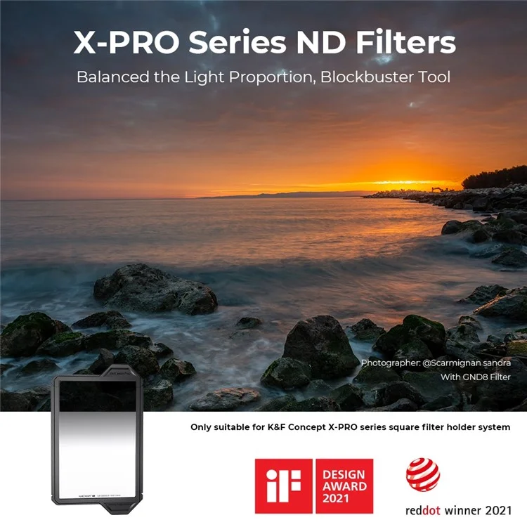 K&F CONCEPT X-Pro Series SKU.1875 GND8 Square Camera Lens Filter 28 Layers Coating Anti-glare Balance Light Proportion HD Filter