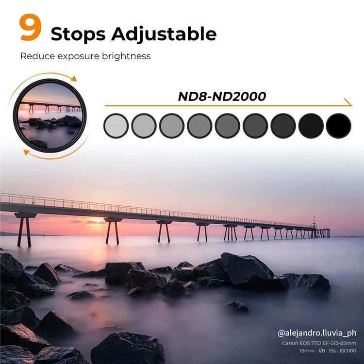 K&F CONCEPT KF01.1361 82mm ND8-ND2000 ND Filter for Camera Lens 9-Stop Adjustable Neutral Density Multi-Coated Filter Waterproof Lens Filter