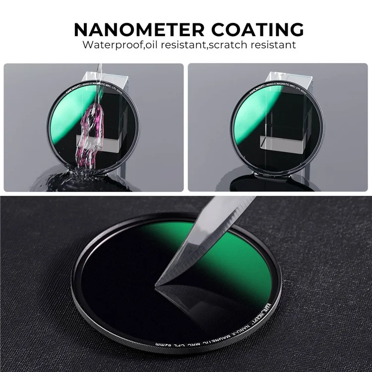 Фильтр K&F CONCEPT Magnetic HD CPL 82 мм Nano-X с крышкой объектива, кольцевым адаптером, многослойным покрытием для объектива камеры