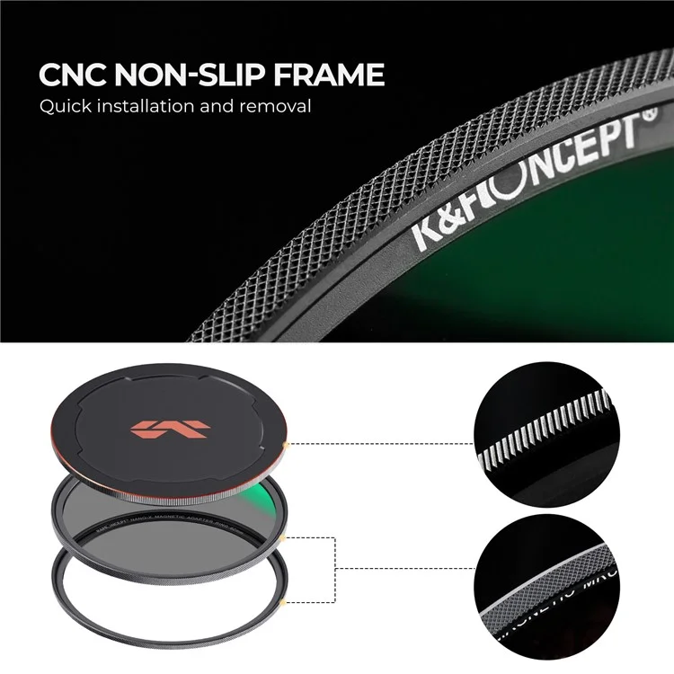 Фильтр K&F CONCEPT Magnetic HD CPL 82 мм Nano-X с крышкой объектива, кольцевым адаптером, многослойным покрытием для объектива камеры