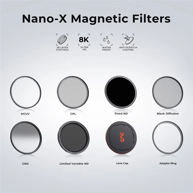 K&F Concept Magnetic HD CPL Filtre 82 mm Nano-X Filtre de Caméra Avec Capuchon D'objectif, Adaptateur de Cycle Filtre en Revêtement Multicouche Pour la Lentille de la Caméra