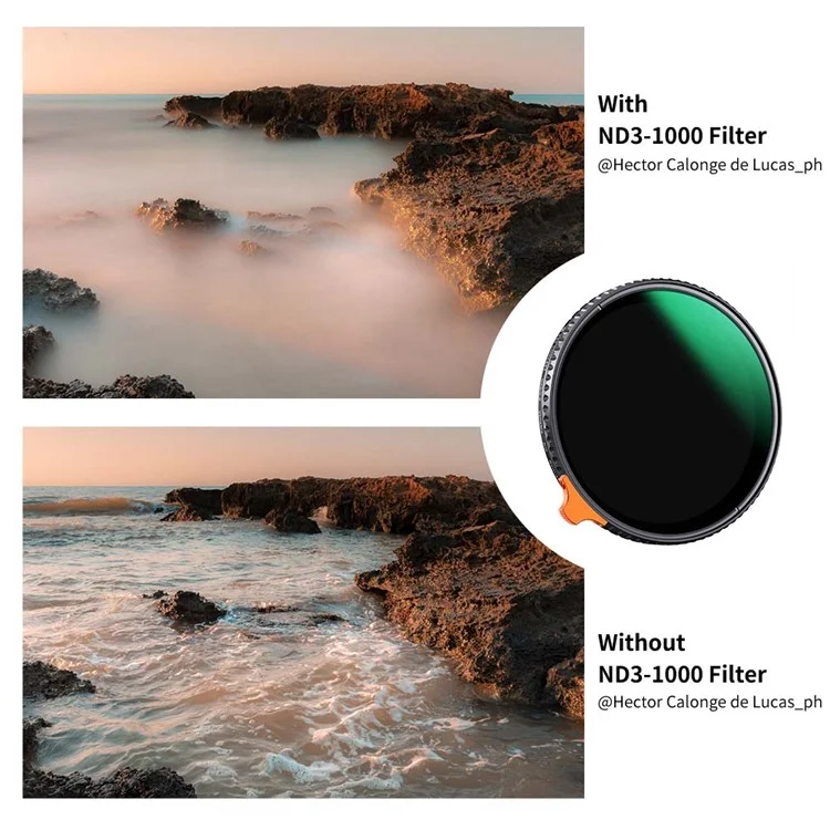 K&F CONCEPT Nano-X Série 82mm ND3-ND1000 Filtre 9,5 arrêts Filtre ajustable HD Hydrophobe Anti-Réflexion Revêtement vert Filtre avec Putter 