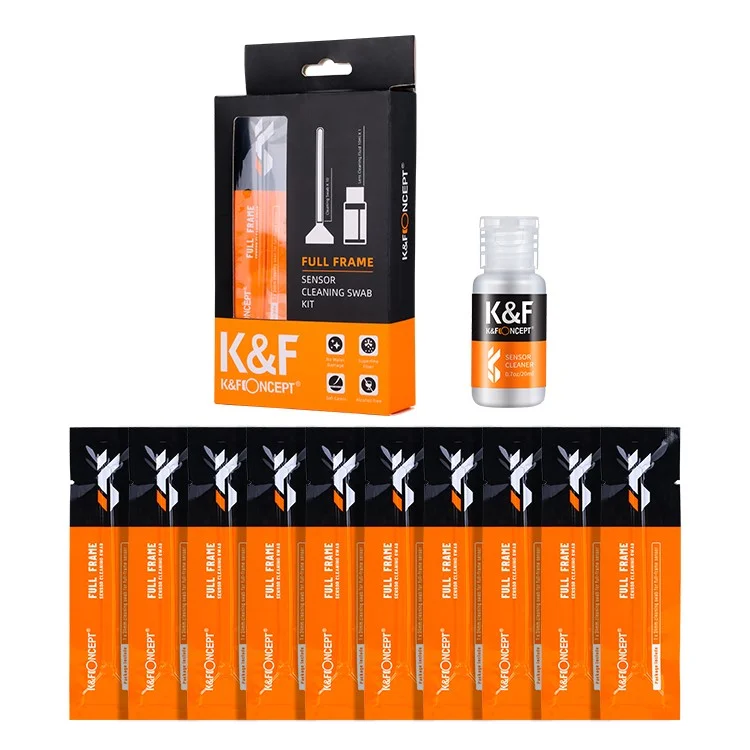 Conjunto de limpeza de câmera DSLR com 10 cotonetes de 24 mm + 20 ml de líquido de limpeza para sensor APS-C da K&F CONCEPT 