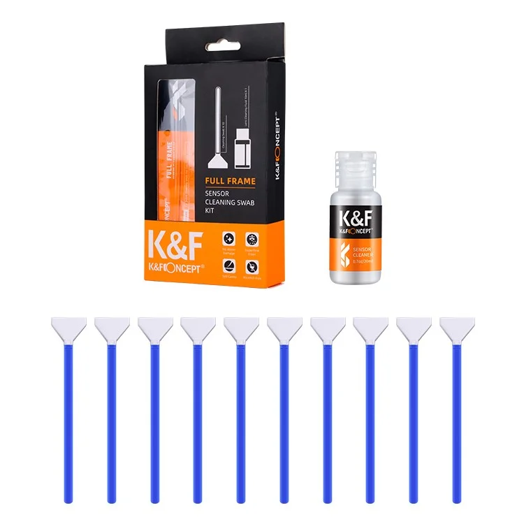 Conjunto de limpeza de câmera DSLR com 10 cotonetes de 24 mm + 20 ml de líquido de limpeza para sensor APS-C da K&F CONCEPT 