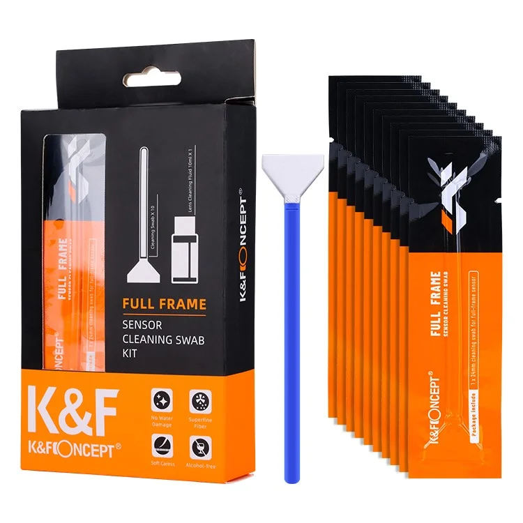 Conjunto de limpeza de câmera DSLR com 10 cotonetes de 24 mm + 20 ml de líquido de limpeza para sensor APS-C da K&F CONCEPT 