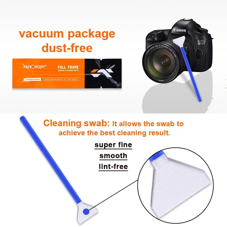 Conjunto de limpeza de câmera DSLR com 10 cotonetes de 24 mm + 20 ml de líquido de limpeza para sensor APS-C da K&F CONCEPT 