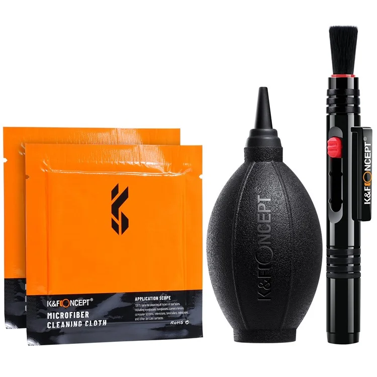 K&F CONCEPT 4Pcs / Set Kit de Limpeza de Câmera Soprador de Ar + Caneta de Limpeza de Lente + Pano de Limpeza para Lentes de Câmera / Filtros / Sensor / Tela
