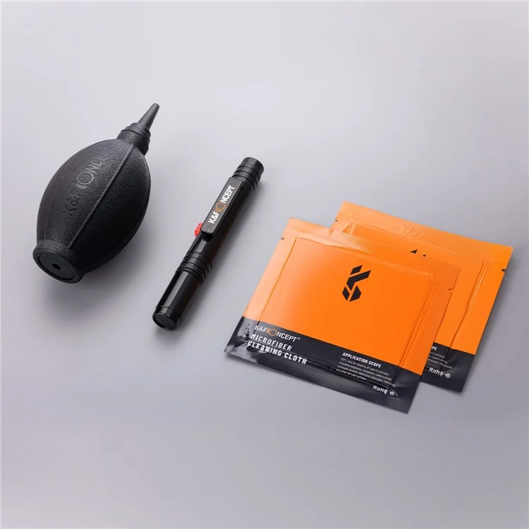 K&F CONCEPT 4Pcs / Set Kit de Limpeza de Câmera Soprador de Ar + Caneta de Limpeza de Lente + Pano de Limpeza para Lentes de Câmera / Filtros / Sensor / Tela
