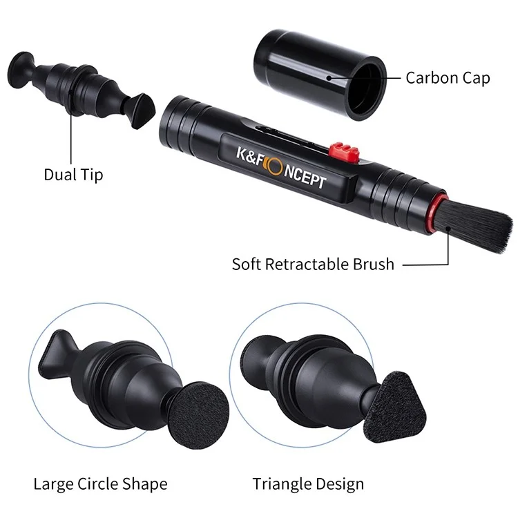 K&F CONCEPT Kit de Limpeza para Câmera 4 em 1 com Soprador de Ar + Caneta de Limpeza + Pano de Limpeza + Líquido de Limpeza para Lentes de Câmera / Filtros / Sensor / Tela
