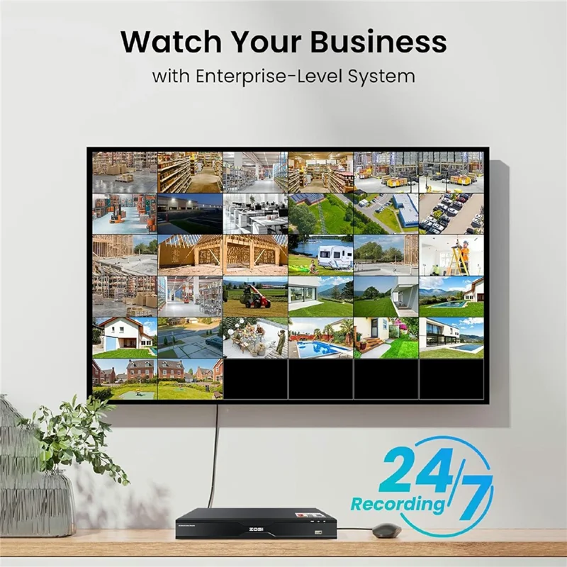 Сетевой видеорегистратор ZOSI, 32 канала, 4K, с ИИ, совместим с Zosi PoE / Wi-Fi, 4K / 5MP / 4MP / 3MP, 2 разъёма SATA, 16 ТБ, система видеонаблюдения (без жёсткого диска, без порта PoE) — чёрный