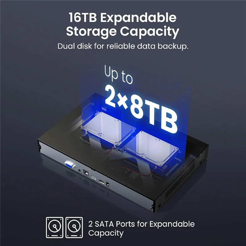 Сетевой видеорегистратор ZOSI, 32 канала, 4K, с ИИ, совместим с Zosi PoE / Wi-Fi, 4K / 5MP / 4MP / 3MP, 2 разъёма SATA, 16 ТБ, система видеонаблюдения (без жёсткого диска, без порта PoE) — чёрный