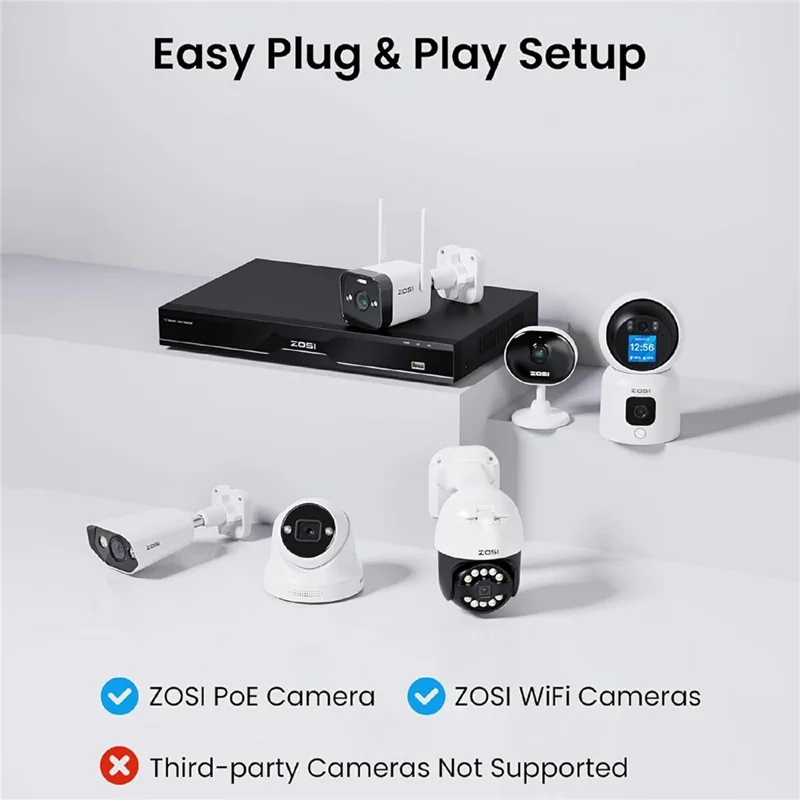 Сетевой видеорегистратор ZOSI, 32 канала, 4K, с ИИ, совместим с Zosi PoE / Wi-Fi, 4K / 5MP / 4MP / 3MP, 2 разъёма SATA, 16 ТБ, система видеонаблюдения (без жёсткого диска, без порта PoE) — чёрный
