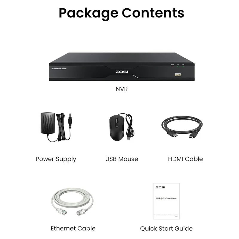 Сетевой видеорегистратор ZOSI, 32 канала, 4K, с ИИ, совместим с Zosi PoE / Wi-Fi, 4K / 5MP / 4MP / 3MP, 2 разъёма SATA, 16 ТБ, система видеонаблюдения (без жёсткого диска, без порта PoE) — чёрный