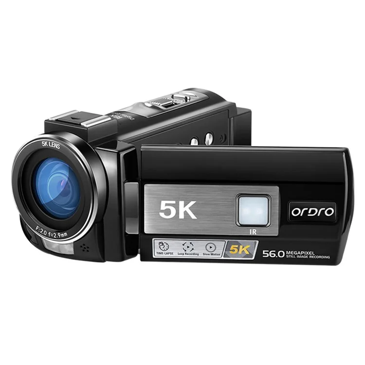 ORDRO AE20 Fotocamera digitale con schermo IPS da 3 pollici, obiettivo grandangolare, visione notturna a infrarossi e videocamera