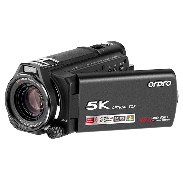 ORDRO XV80 5K Ultra HD Camcorder 3.5 Inch IPS Touch Screen 12X Optical Zoom Autofocus Digital Camera