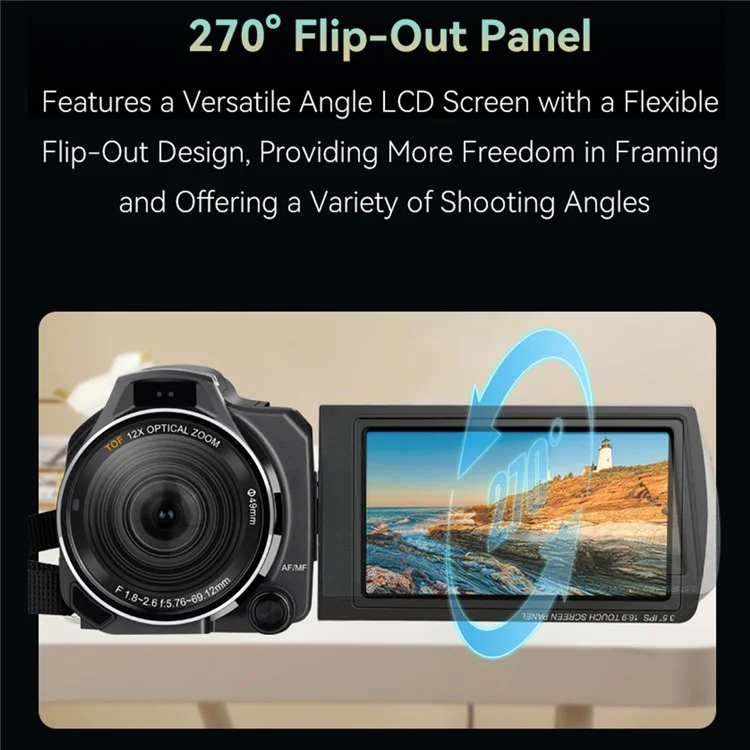 ORDRO XV80 5K Ultra HD Camcorder 3.5 Inch IPS Touch Screen 12X Optical Zoom Autofocus Digital Camera