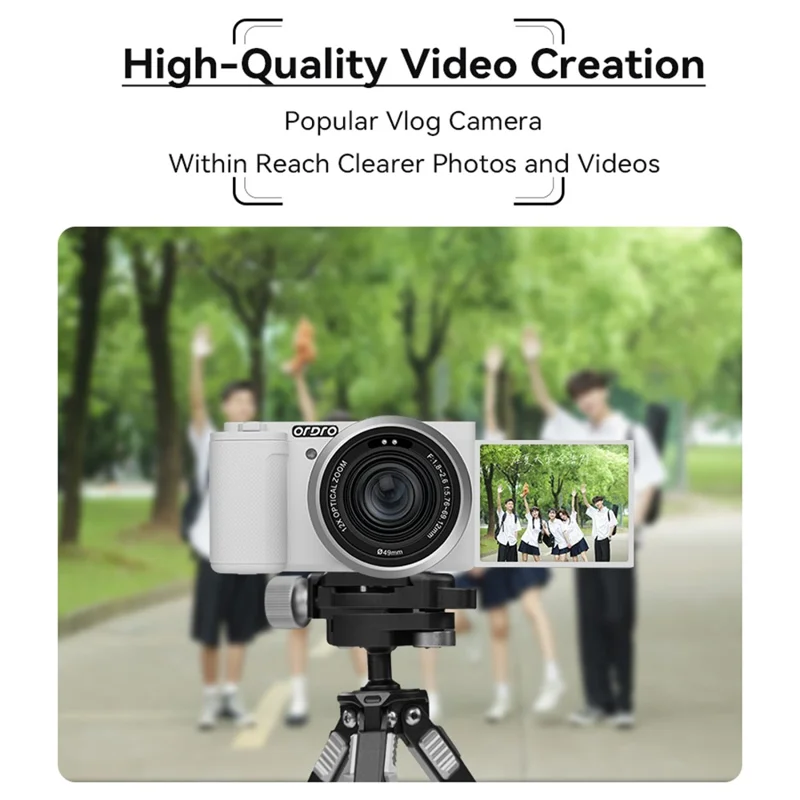 ORDRO G730 Digital Camera Side Flip 3.2 Inch IPS Touch Screen 12X Optical Zoom IR Night Vision 5K HD Mirrorless Cam - White