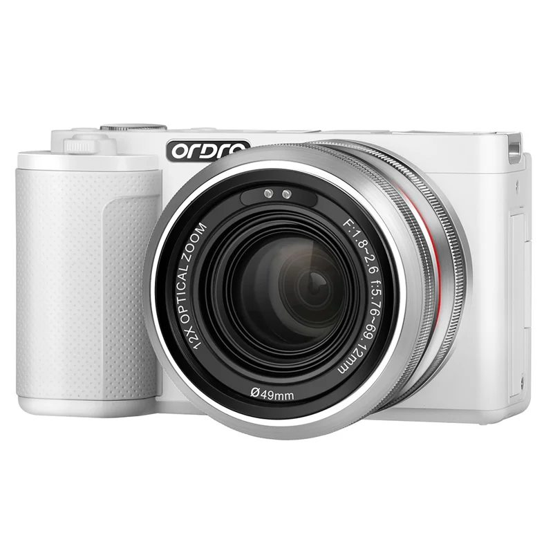 ORDRO G730 Digital Camera Side Flip 3.2 Inch IPS Touch Screen 12X Optical Zoom IR Night Vision 5K HD Mirrorless Cam - White