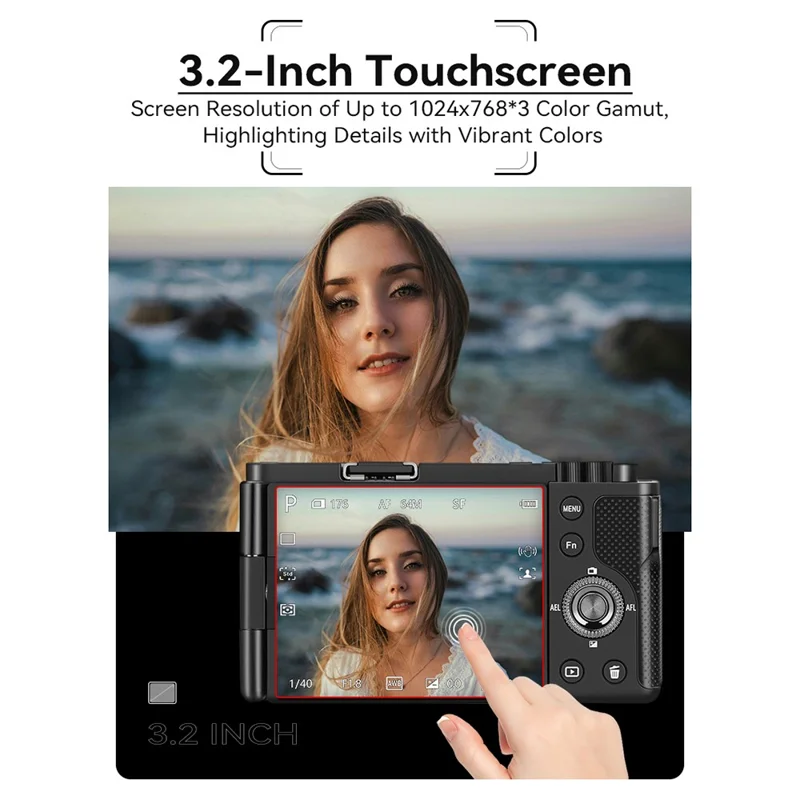 ORDRO G730 Digital Camera Side Flip 3.2 Inch IPS Touch Screen 12X Optical Zoom IR Night Vision 5K HD Mirrorless Cam - White