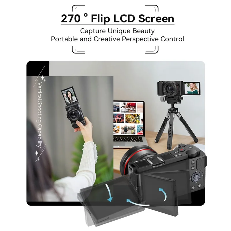 ORDRO G730 Digital Camera Side Flip 3.2 Inch IPS Touch Screen 12X Optical Zoom IR Night Vision 5K HD Mirrorless Cam - White