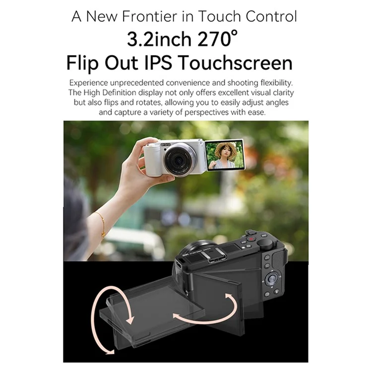 ORDRO G930 3.2 Inch IPS Touch Screen Camcorder Face Tracking 5K Ultra HD Digital Mirrorless Camera - Black