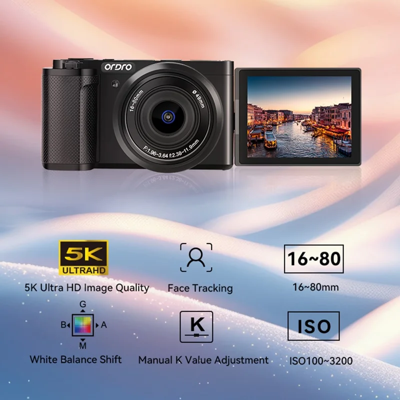 ORDRO G930 3.2 Inch IPS Touch Screen Camcorder Face Tracking 5K Ultra HD Digital Mirrorless Camera - White