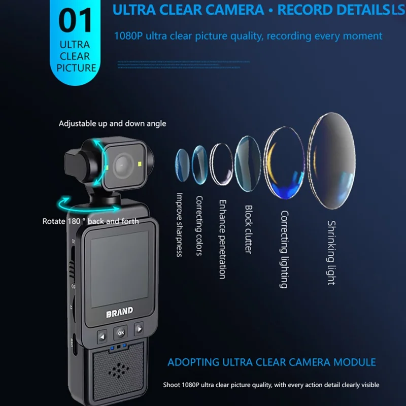 DV01 Videocamera d'Azione da 1,6 Pollici HD 1080P con Registrazione Continua, Vlog Esterno, WiFi e Luce di Riempimento Integrata