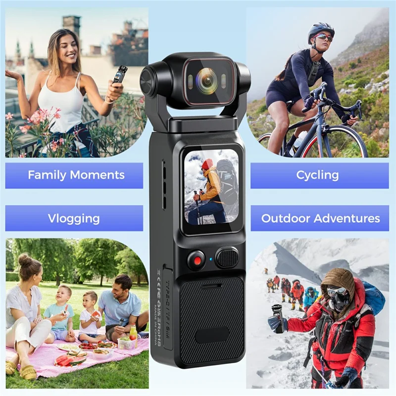 Cámara de Acción Inalámbrica L18 de 1,69 Pulgadas con Pantalla Táctil 4K, Estabilización por Giroscopio, Cámara de Bolsillo, con Tarjeta de 32 GB + Lector de Tarjetas