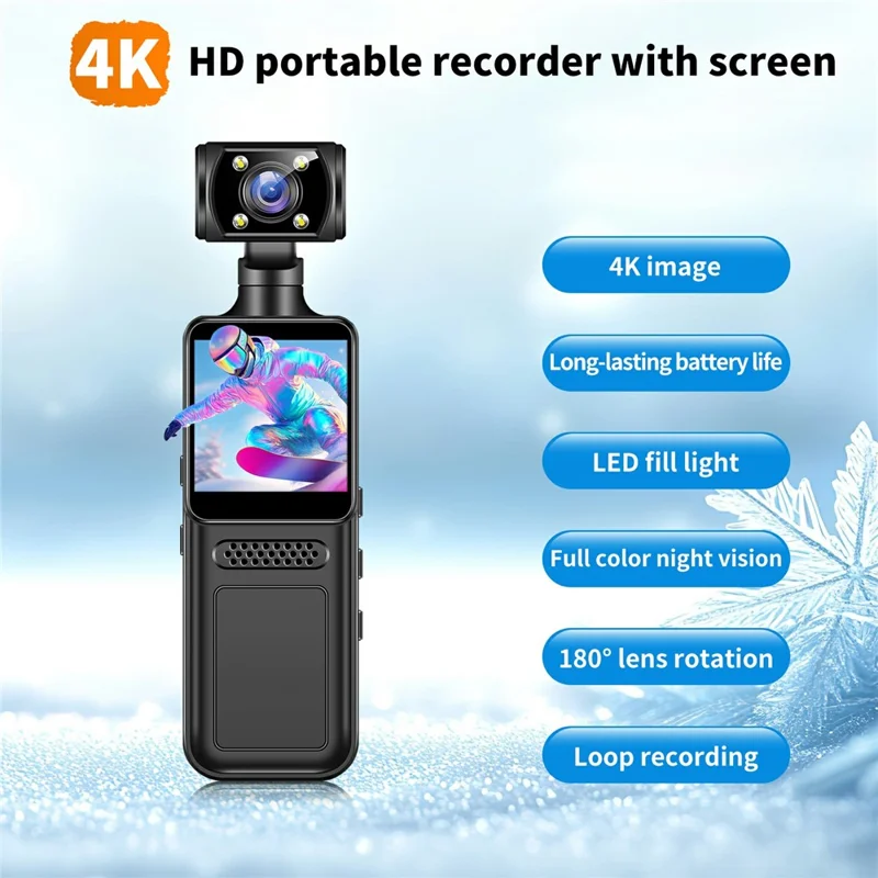 Fotocamera sportiva M12 4K per esterni con visione notturna, anti-shake, Wi-Fi, action cam tascabile, inclusa scheda TF da 32GB