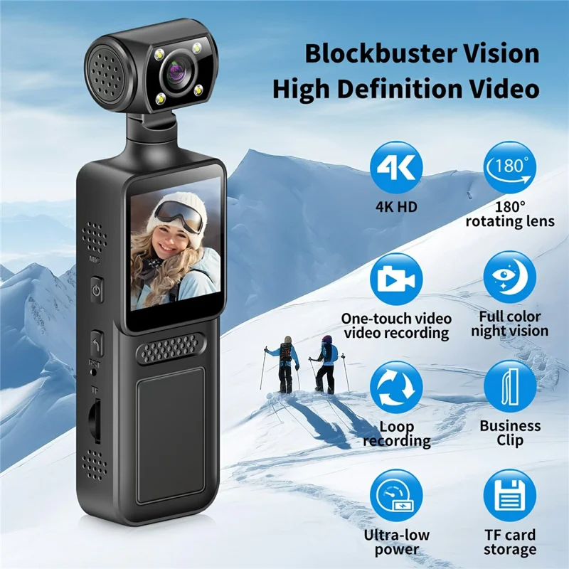 Fotocamera sportiva M12 4K per esterni con visione notturna, anti-shake, Wi-Fi, action cam tascabile, inclusa scheda TF da 32GB