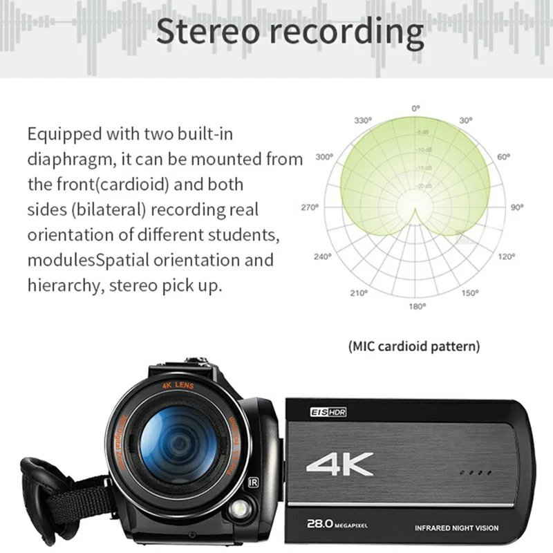ORDRO AZ30 Câmera de Vídeo Digital 4K UHD com Tela Sensível ao Toque IPS de 3,0 Polegadas, Visão Noturna e Estabilização de Imagem (EIS) Anti-Shake