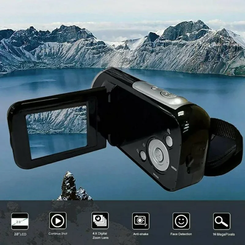 DV20 Handheld Digital Video Camera 2 Inch IPS Screen 16X Digital Zoom 720P Video Recorder, with 32GB Card