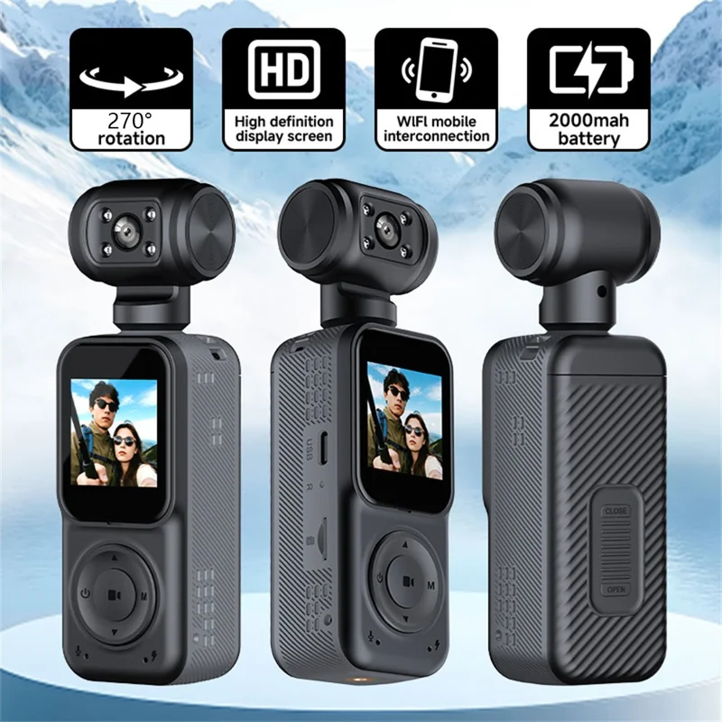 2K HD Night Vision Action Camera 270 Degree Rotatable Lens WiFi Enabled Pocket Thumb Camera