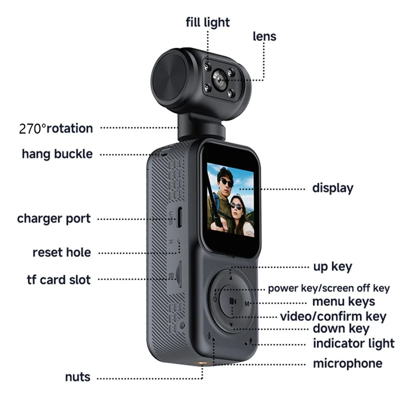 2K HD Night Vision Action Camera 270 Degree Rotatable Lens WiFi Enabled Pocket Thumb Camera
