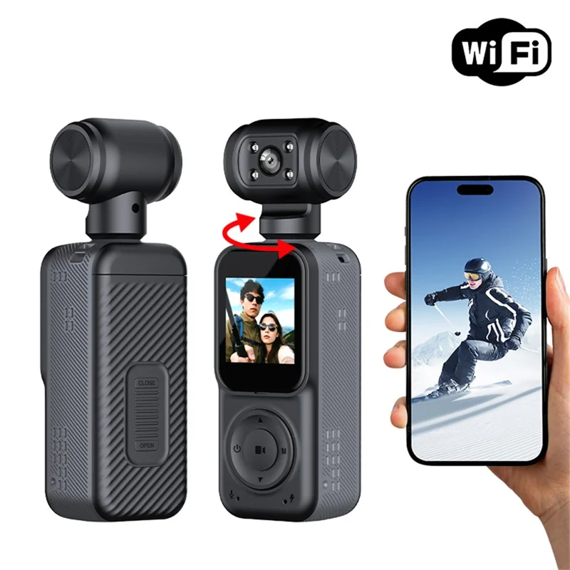 2K HD Night Vision Action Camera 270 Degree Rotatable Lens WiFi Enabled Pocket Thumb Camera