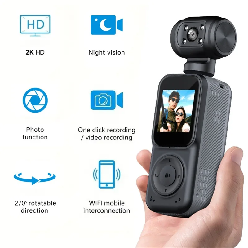 2K HD Night Vision Action Camera 270 Degree Rotatable Lens WiFi Enabled Pocket Thumb Camera