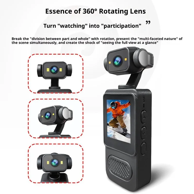 Cámara de bolsillo con pantalla de 1.54 pulgadas Y2, con luz de relleno, lente giratoria de 180 grados y clip WiFi Camcorder