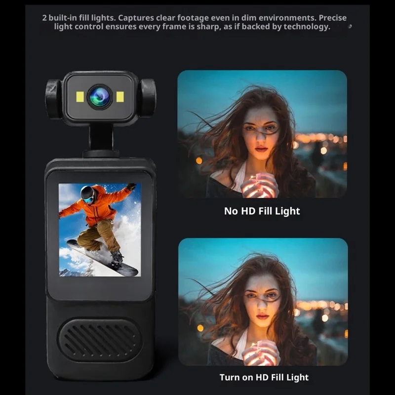 Cámara de bolsillo con pantalla de 1.54 pulgadas Y2, con luz de relleno, lente giratoria de 180 grados y clip WiFi Camcorder