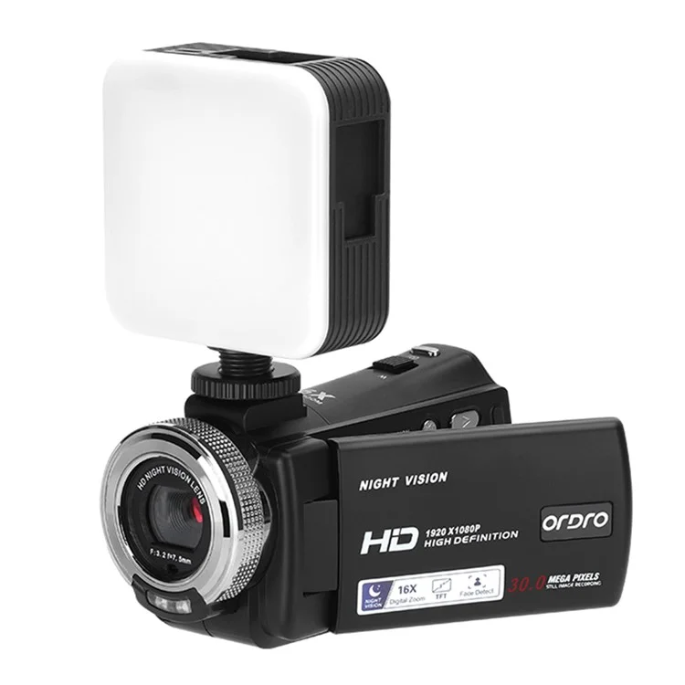 ORDRO V12 3,0 Zoll Camcorder Videokamera mit IR-Nachtsicht und Vlogging-Kamera mit Lichtüberbeleuchtung