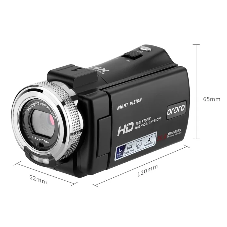 ORDRO V12 3,0 Zoll Camcorder Videokamera mit IR-Nachtsicht und Vlogging-Kamera mit Lichtüberbeleuchtung