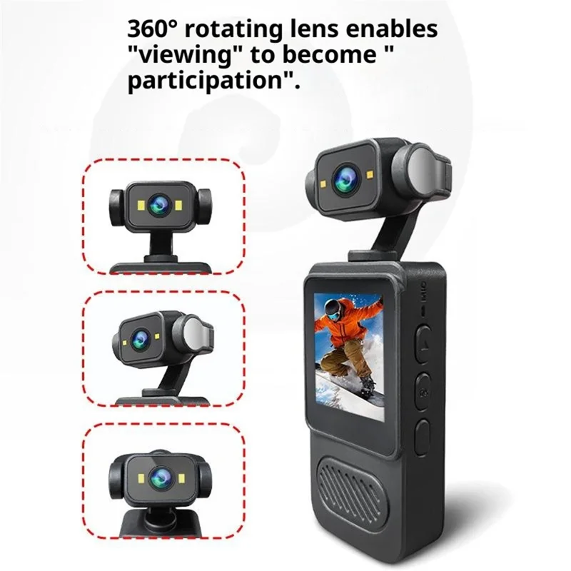 Cámara de bolsillo con pantalla de 1.54 pulgadas Y2, con luz de relleno, lente giratoria de 180 grados, clip de WiFi, videocámara, con tarjeta de 32 GB + lector de tarjetas