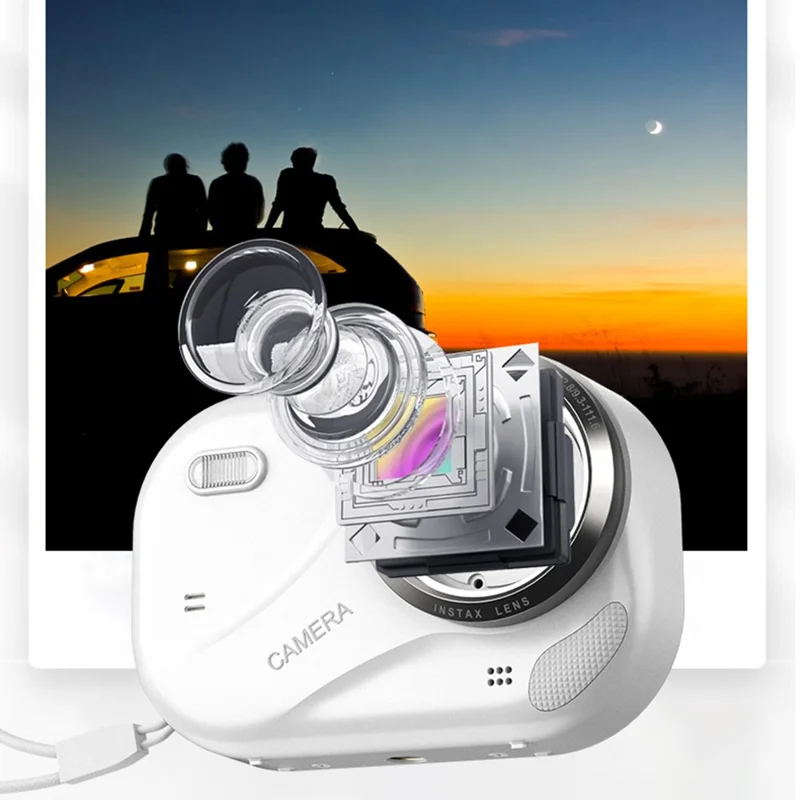 X1000 2.4 Inch Screen Mini Digital Camera for Beginner HD Video Recording CCD Support WiFi Transfer, with 32GB Card + Card Reader - White