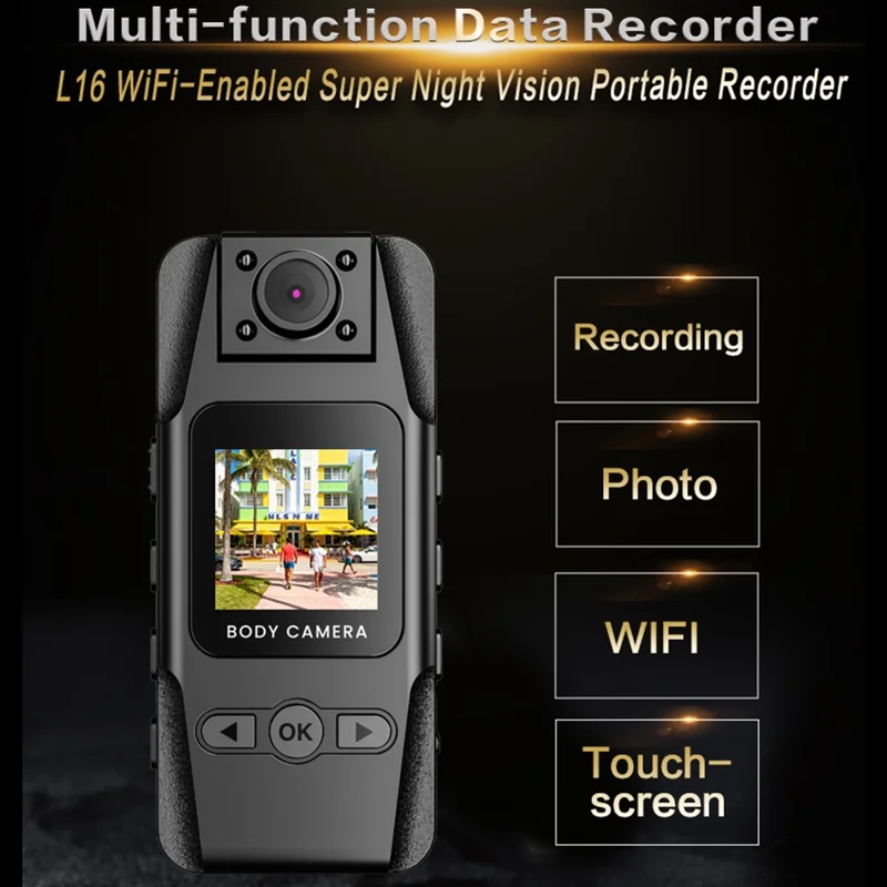 L16 WiFi Portable Conference Camera Outdoor Recorder HD Magnetic Clip-On Sports Camera with Infrared Night Vision - Black