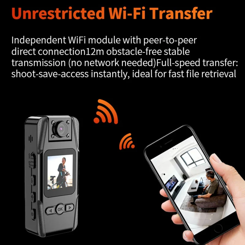 L16 WiFi Portable Conference Camera Outdoor Recorder HD Magnetic Clip-On Sports Camera with Infrared Night Vision - Black