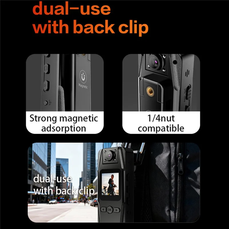 L16 WiFi Portable Conference Camera Outdoor Recorder HD Magnetic Clip-On Sports Camera with Infrared Night Vision - Black