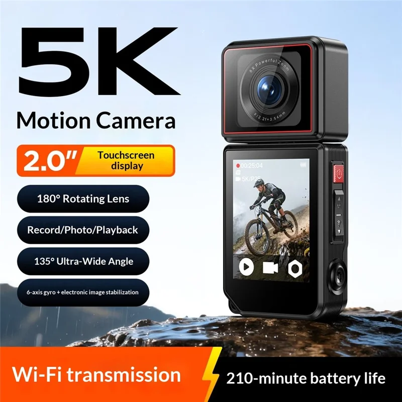 G300pro 2.0 Inch Touchscreen 5K HD Action Camera Electronic Image Stabilization Sports Camera with 180 Degree Rotating Lens - Black