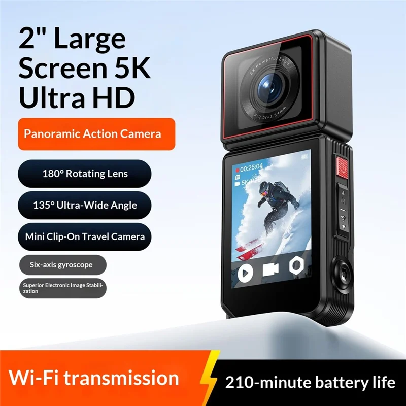 G300pro 2.0 Inch Touchscreen 5K HD Action Camera Electronic Image Stabilization Sports Camera with 180 Degree Rotating Lens - Black